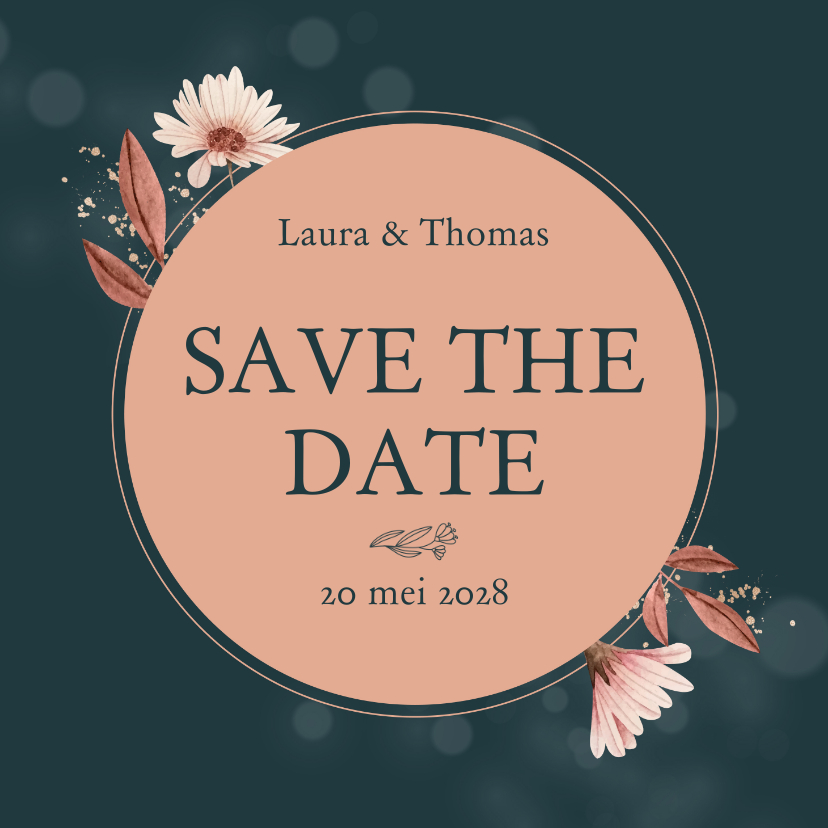 Trouwkaarten - Save the date kaart met droogbloemen