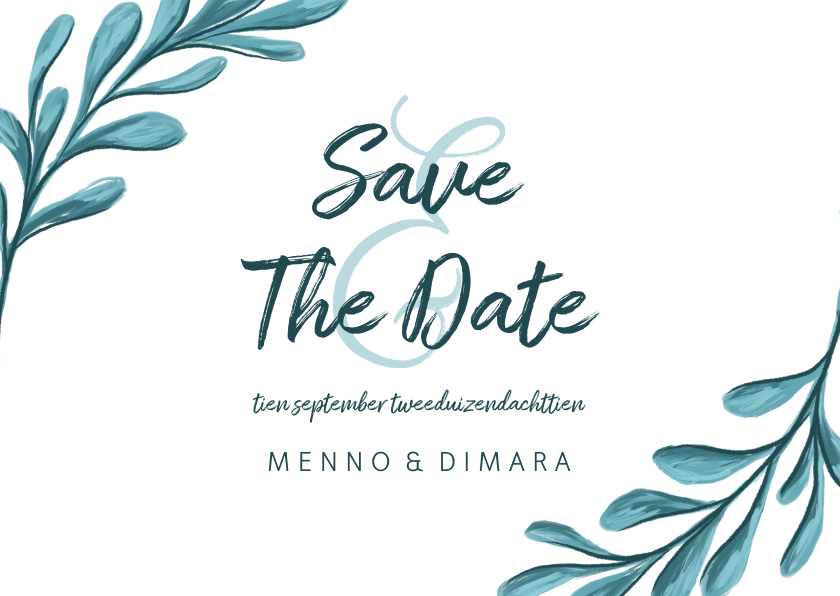 Save the date kaart met geschilderde bladeren - Trouwkaarten Trouwkaarten - Save the date kaart met geschilderde bladeren