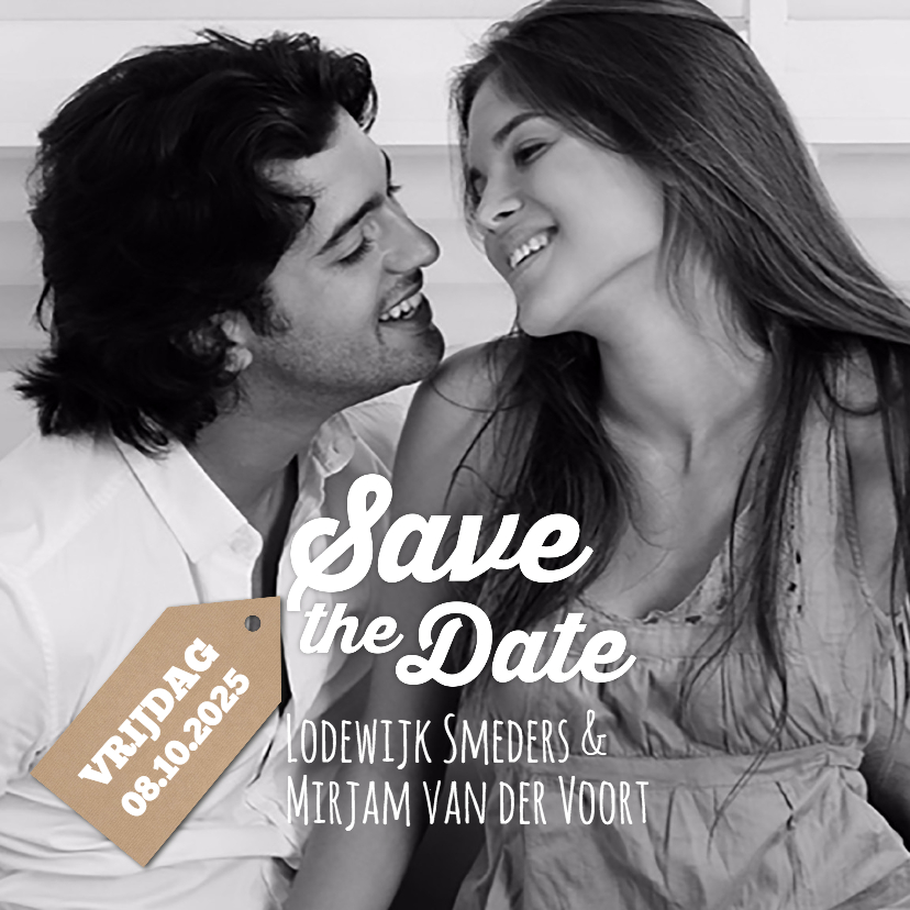 Save the Date kaart met grote foto retro kraft - Trouwkaarten Trouwkaarten - Save the Date kaart met grote foto retro kraft