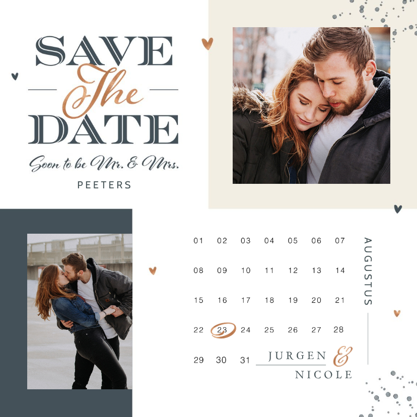 Save the date kaart met kalender grafisch modern foto - Trouwkaarten Trouwkaarten - Save the date kaart met kalender grafisch modern foto