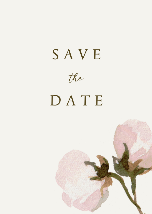 Trouwkaarten - Save the date kaart met roze bloemen en ruimte voor een foto