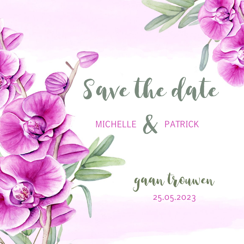 Trouwkaarten - Save the Date kaart orchidee