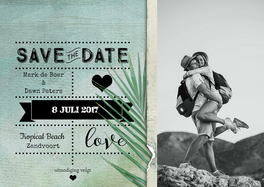Save the date kaart strand - Trouwkaarten Trouwkaarten - Save the date kaart strand