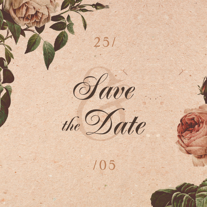 Trouwkaarten - Save the Date kaart vintage met bloemen