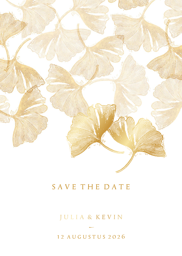 Trouwkaarten - Save the date kaart voor de bruiloft ginkgobladeren stempel
