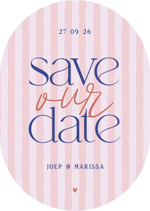 Trouwkaarten - Save the date kaartje ovaal met roze streepjes save our date
