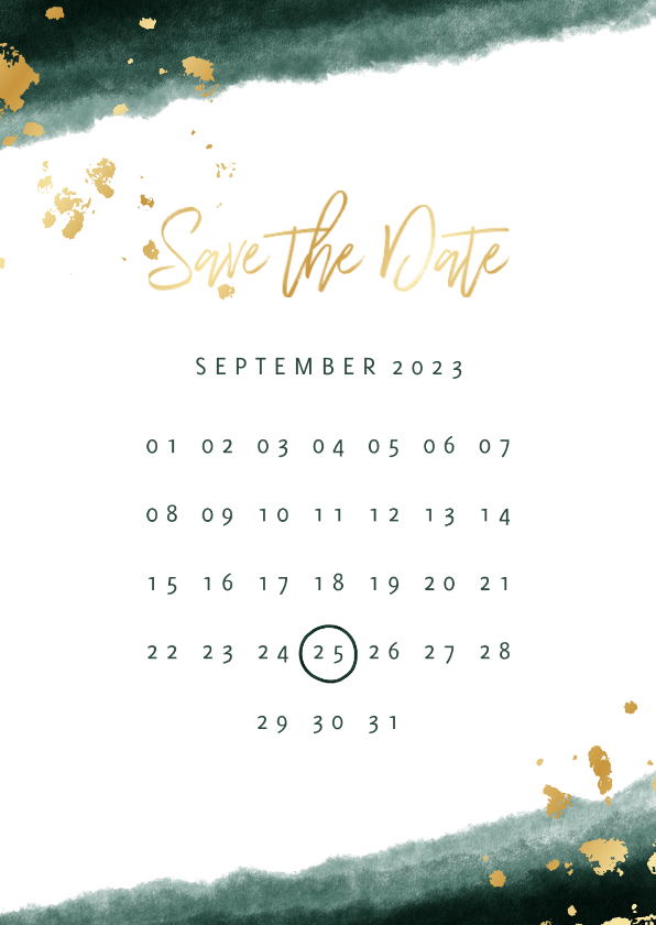 Trouwkaarten - Save the date kalender waterverf gouden tekst