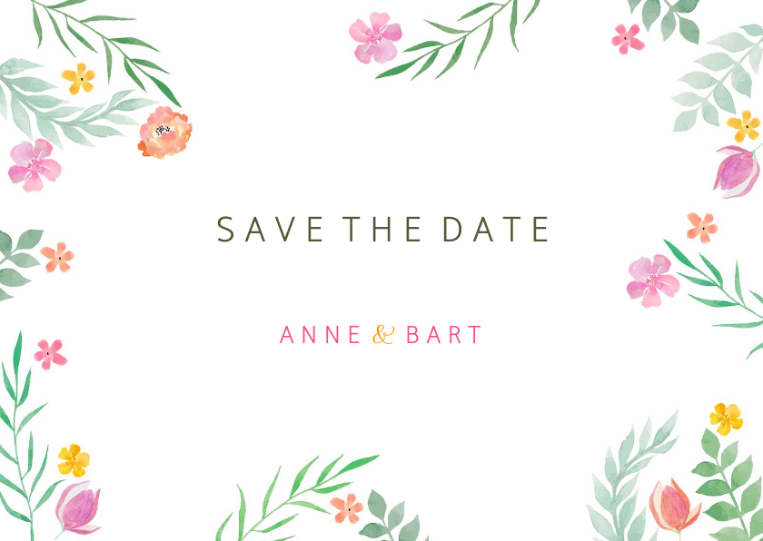 Save the date kleurrijk botanisch - Trouwkaarten Trouwkaarten - Save the date kleurrijk botanisch