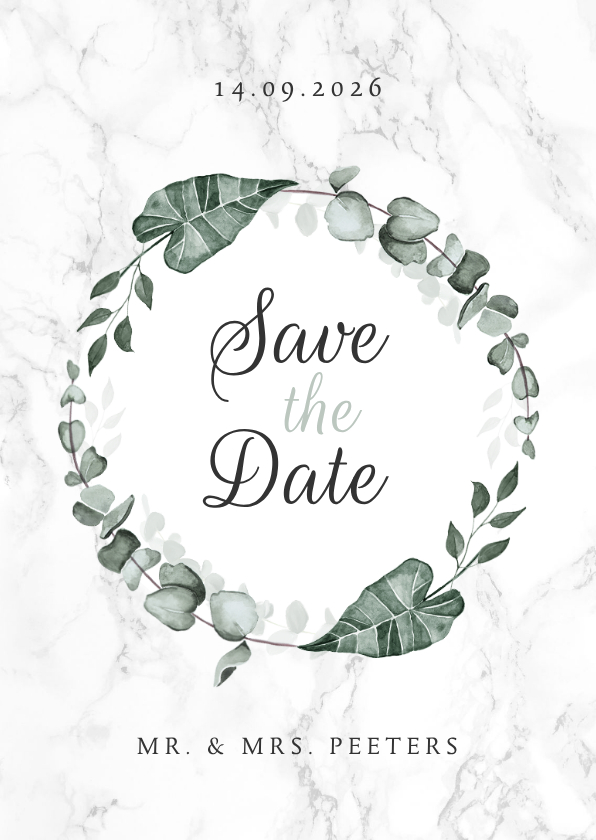 Save the date marmer stijlvol klassiek eucalyptus - Trouwkaarten Trouwkaarten - Save the date marmer stijlvol klassiek eucalyptus