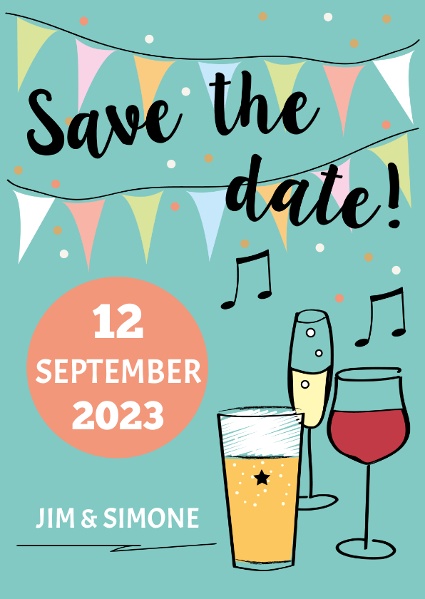 Save the date met drank en namen - Trouwkaarten Trouwkaarten - Save the date met drank en namen