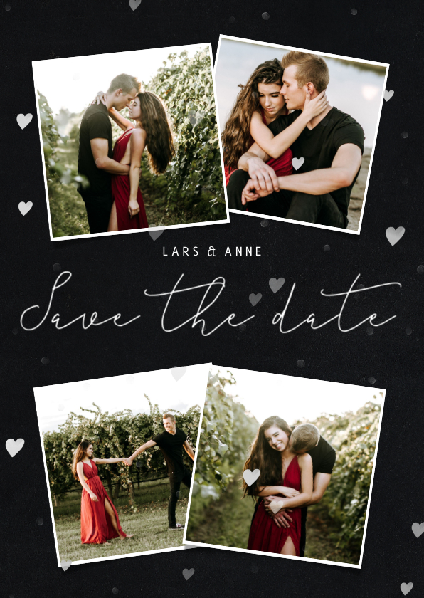 Save the date met fotocollage en sierlijke letters - Trouwkaarten Trouwkaarten - Save the date met fotocollage en sierlijke letters