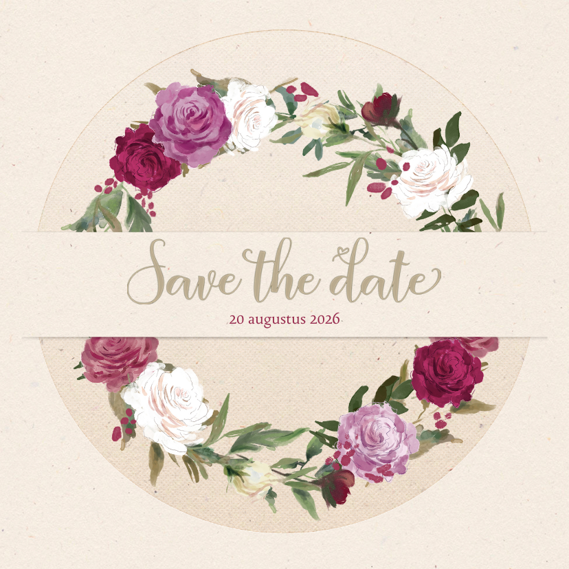 Save the date met rozenkrans - Trouwkaarten Trouwkaarten - Save the date met rozenkrans