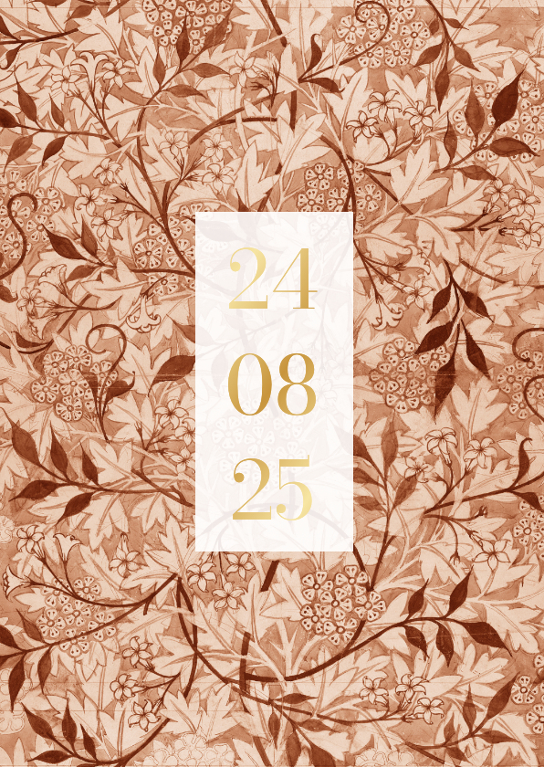 Trouwkaarten - Save the date met vintage patroon blaadjes en wit vlak