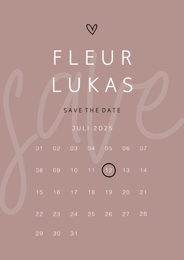 Save the date minimalistisch met hartje kalender - Trouwkaarten Trouwkaarten - Save the date minimalistisch met hartje kalender