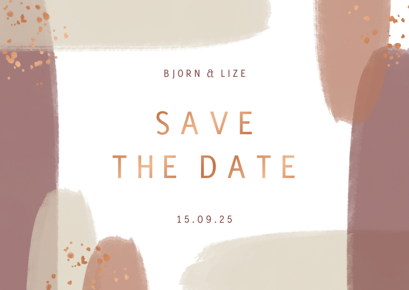 Save the date naturel waterverf met koper spettertjes - Trouwkaarten Trouwkaarten - Save the date naturel waterverf met koper spettertjes