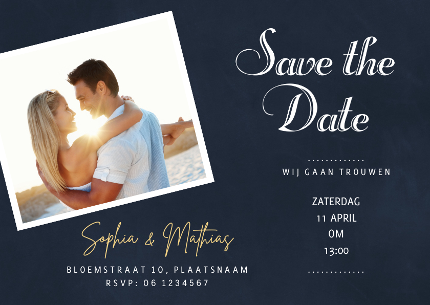 Trouwkaarten - Save the Date schoolbord hip