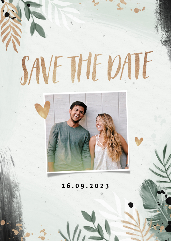 Save the date trouwkaart botanisch goud waterverf Save the date trouwkaart botanisch goud waterverf