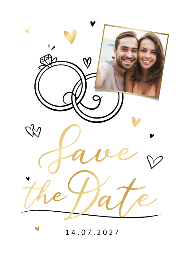 Trouwkaarten - Save the date trouwkaart doodle timeline illustratie hartjes