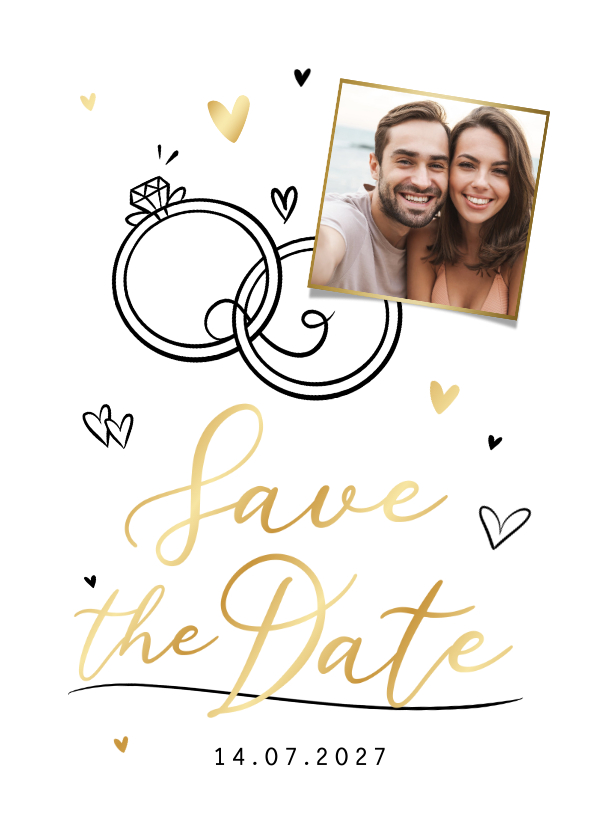 Save the date trouwkaart doodle timeline illustratie hartjes - Trouwkaarten Trouwkaarten - Save the date trouwkaart doodle timeline illustratie hartjes
