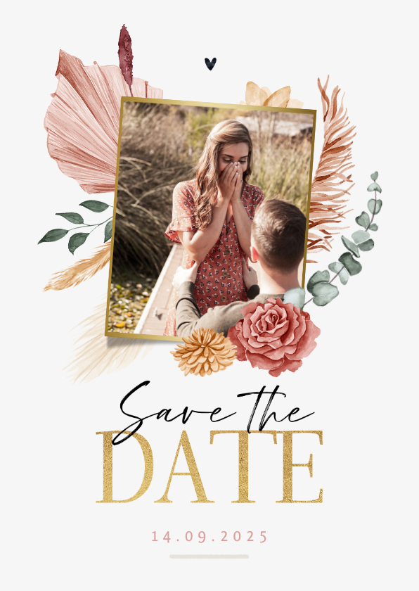 Trouwkaarten - Save the date trouwkaart droogbloemen bohemian stijlvol foto