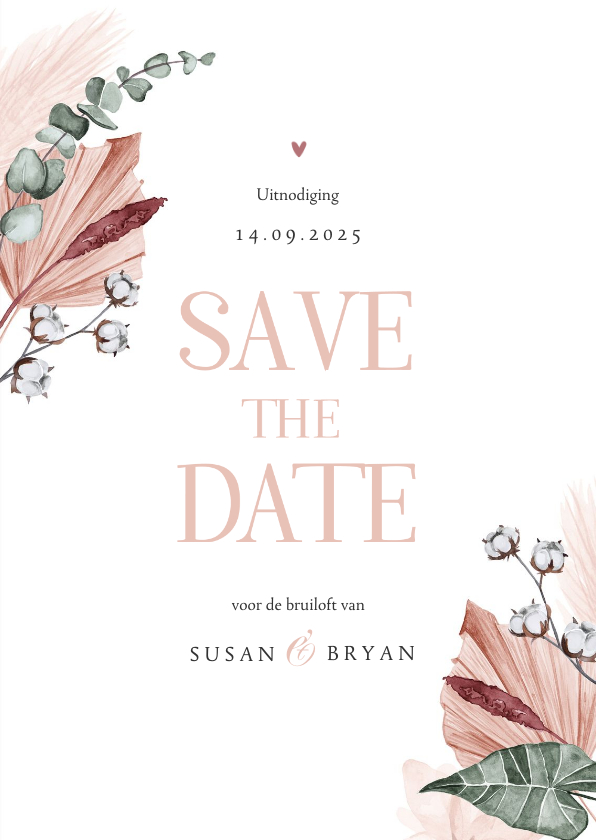 Trouwkaarten - Save the date trouwkaart droogbloemen stijlvol klassiek foto