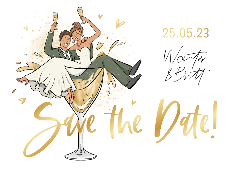 Trouwkaarten - Save the date trouwkaart grappig bruidspaar cartoon