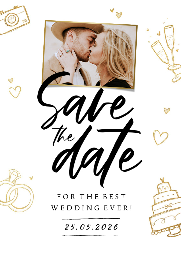 Trouwkaarten - Save the date trouwkaart hip stijlvol goud foto