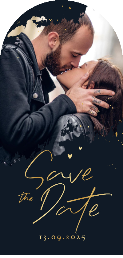 Save the date trouwkaart hoge boogkaart foto spetters goud - Trouwkaarten Trouwkaarten - Save the date trouwkaart hoge boogkaart foto spetters goud