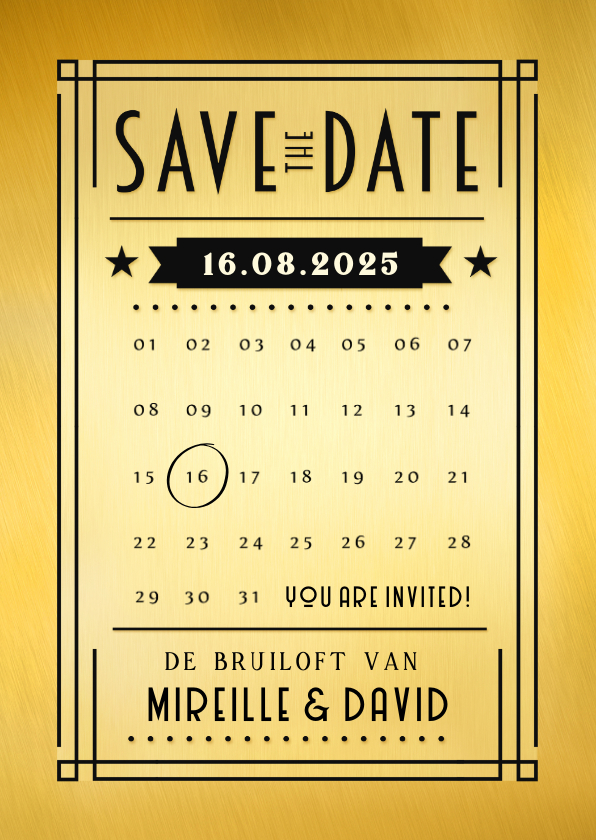 Trouwkaarten - Save the Date trouwkaart in art-deco poster stijl