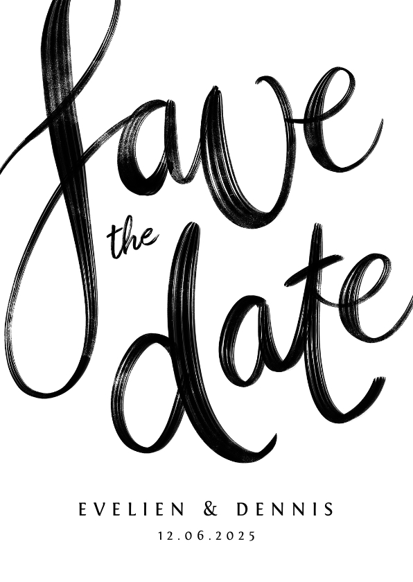 Trouwkaarten - Save the date trouwkaart kalligrafie zwart wit 