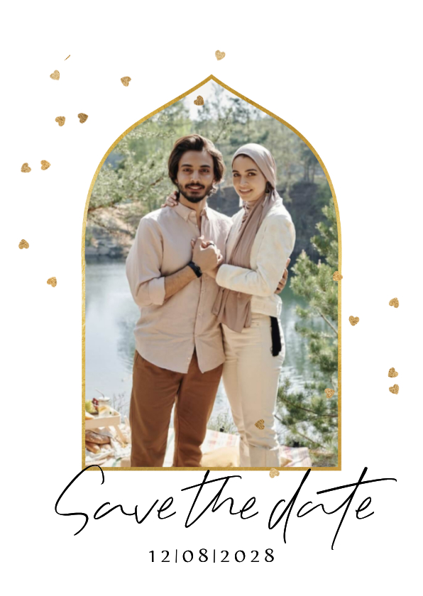 Trouwkaarten - Save the date trouwkaart mandala foto hartjesconfetti