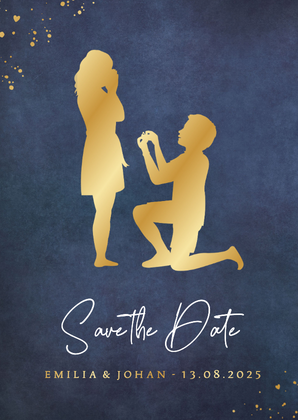 Trouwkaarten - Save the Date trouwkaart met gouden silhouet van aanzoek