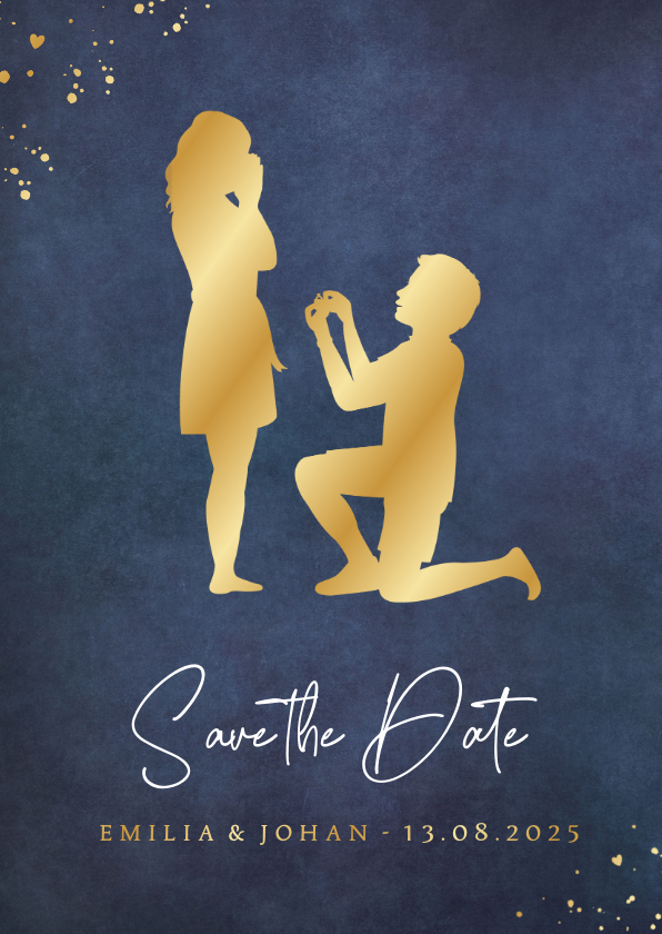 Trouwkaarten - Save the Date trouwkaart met gouden silhouet van aanzoek