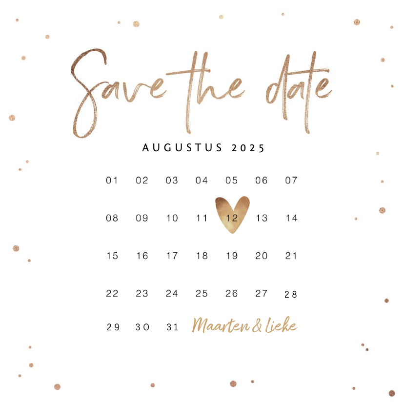 Trouwkaarten - Save the date uitnodiging stijlvol goudlook confetti