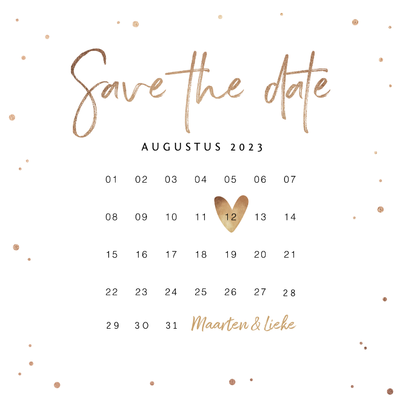 Trouwkaarten - Save the date uitnodiging stijlvol goudlook confetti