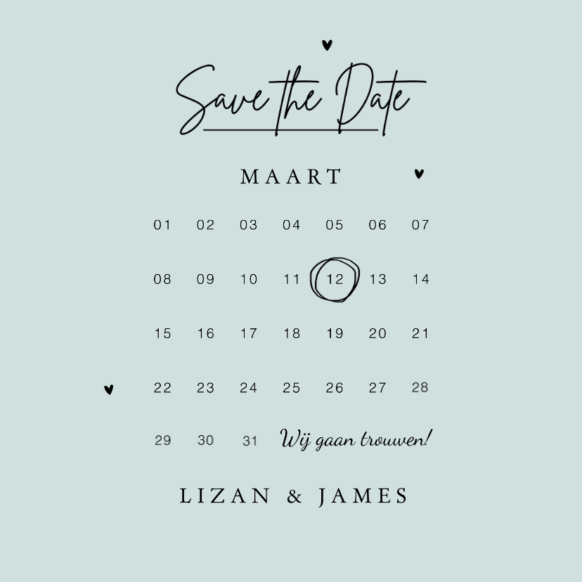 Trouwkaarten - Save the date uitnodiging trouwkaart stijlvol kalender