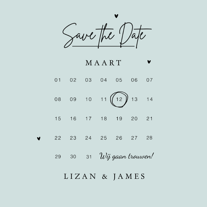 Save the date uitnodiging trouwkaart stijlvol kalender - Trouwkaarten Trouwkaarten - Save the date uitnodiging trouwkaart stijlvol kalender