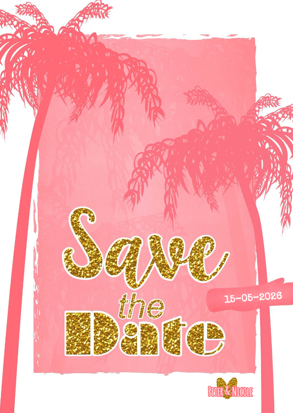 Save the date zomers goud palm S - Trouwkaarten Trouwkaarten - Save the date zomers goud palm S
