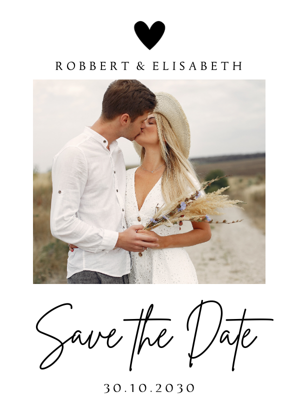 Trouwkaarten - Save the Date zwart wit eigen foto