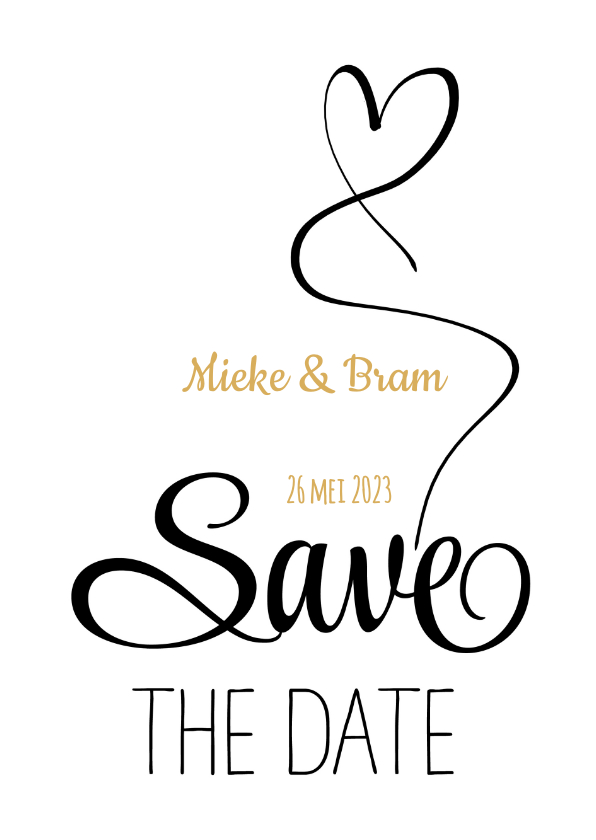 Save the Date zwart wit hart SG - Trouwkaarten Trouwkaarten - Save the Date zwart wit hart SG