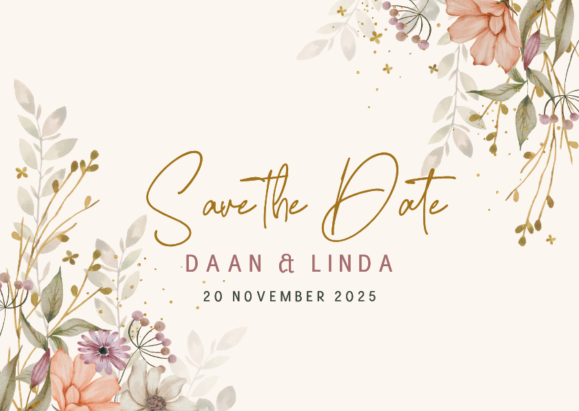 SavetheDate kaart bloemen in herfsttinten - Trouwkaarten Trouwkaarten - SavetheDate kaart bloemen in herfsttinten