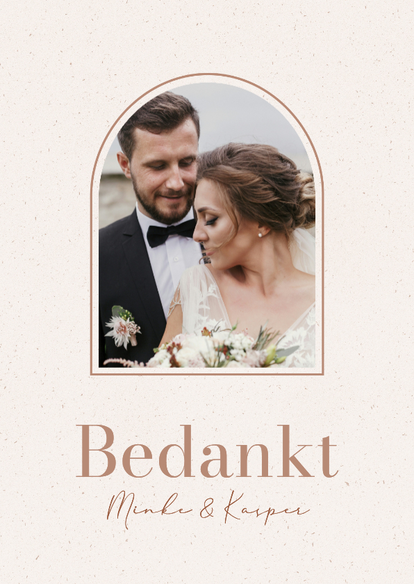 Trouwkaarten - Stijlvolle bedankkaartjes trouwen met foto en papiertextuur