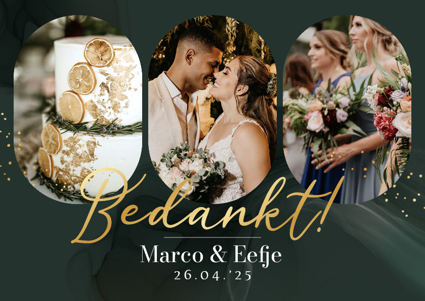 Stijlvolle bedanktkaart soft watercolor groen spetters goud - Trouwkaarten Trouwkaarten - Stijlvolle bedanktkaart soft watercolor groen spetters goud