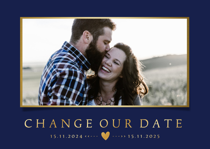 Trouwkaarten - Stijlvolle Change the Date kaart - wijziging trouwdatum