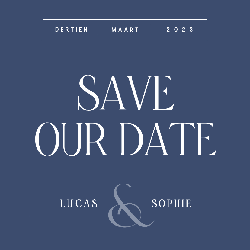 Stijlvolle donkerblauwe save the date kaart met lijntjes - Trouwkaarten Trouwkaarten - Stijlvolle donkerblauwe save the date kaart met lijntjes