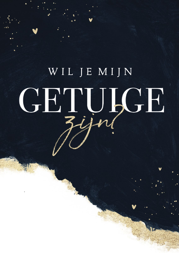 Trouwkaarten - Stijlvolle getuige trouwkaart met inkt verf en goud