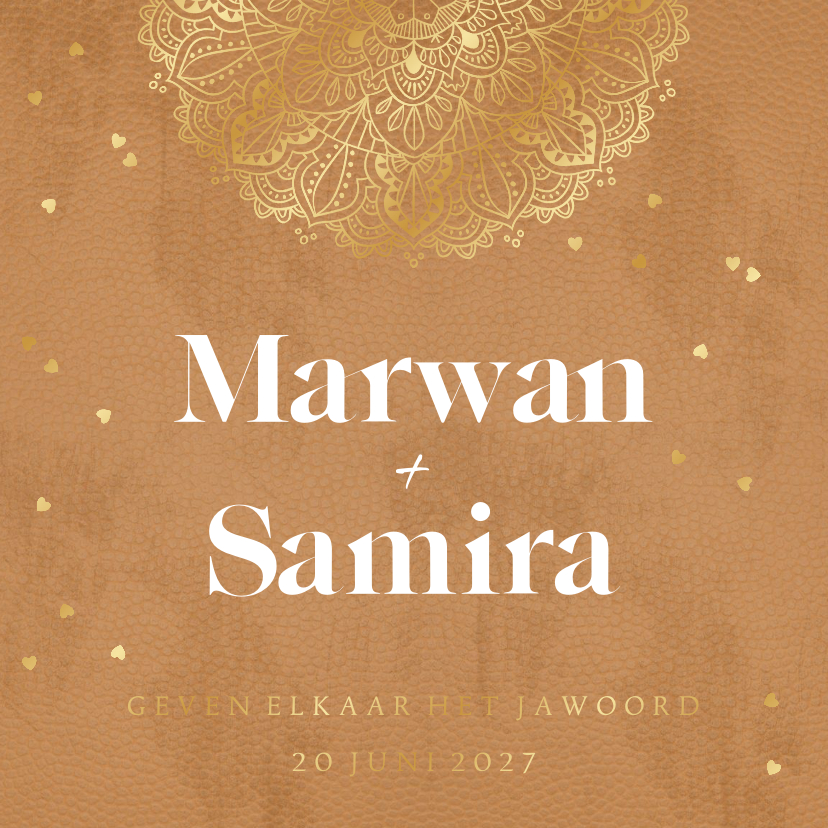 Trouwkaarten - Stijlvolle islamitische trouwkaart henna hartjes goud