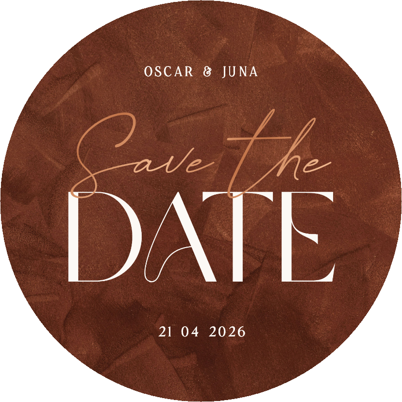 Stijlvolle kaart save the date roestbruin cirkelvorm folie - Trouwkaarten Trouwkaarten - Stijlvolle kaart save the date roestbruin cirkelvorm folie