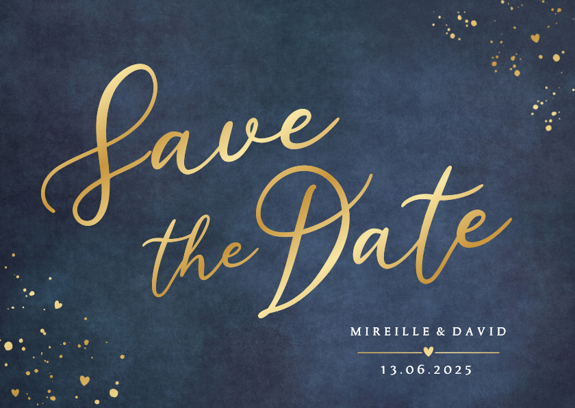 Trouwkaarten - Stijlvolle klassieke Save the Date kaart met gouden letters