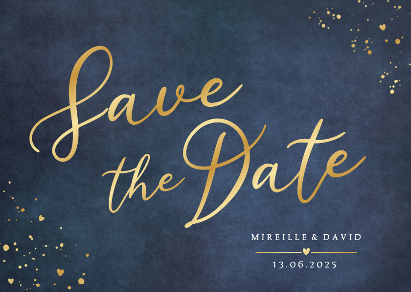 Stijlvolle klassieke Save the Date kaart met gouden letters - Trouwkaarten Trouwkaarten - Stijlvolle klassieke Save the Date kaart met gouden letters